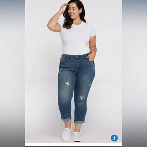 Seven7 medium wash distressed cuffed weekend easy boyfriend jeans sz 12